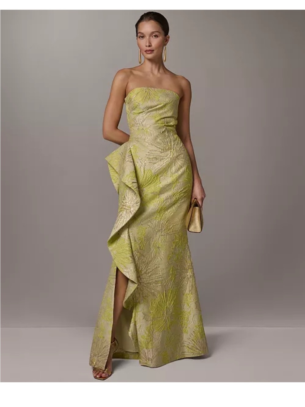 Donna Karan Lime Green Strapless Jacquard Gown
